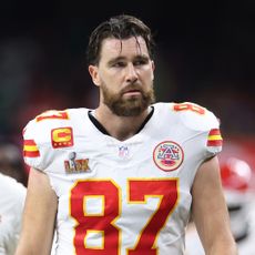 Travis Kelce leaving the field during halftime at the 2025 Super Cowl, which the Kansas City Chiefs ultimately lost to the Philadelphia Eagles.