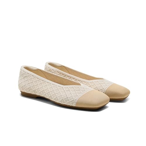 Vivaia Margot 3.0 Newly Upgraded Women's Ballet Flats Comfortable Square-Toe V-Cut Flats Casual Dress Washable Sustainable Shoes, Yellow Apricot Quilt, Size 6