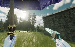 Nightingale screenshot of the player holding a pistol and umbrella