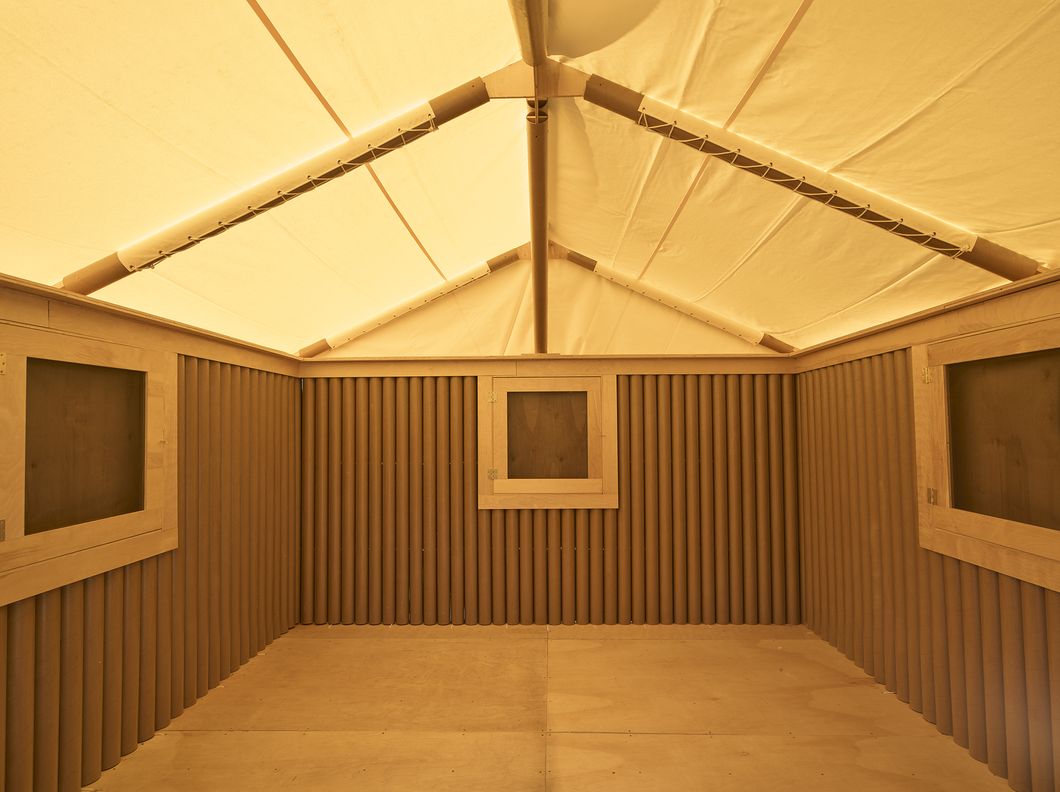 paper log house by shigeru ban interior
