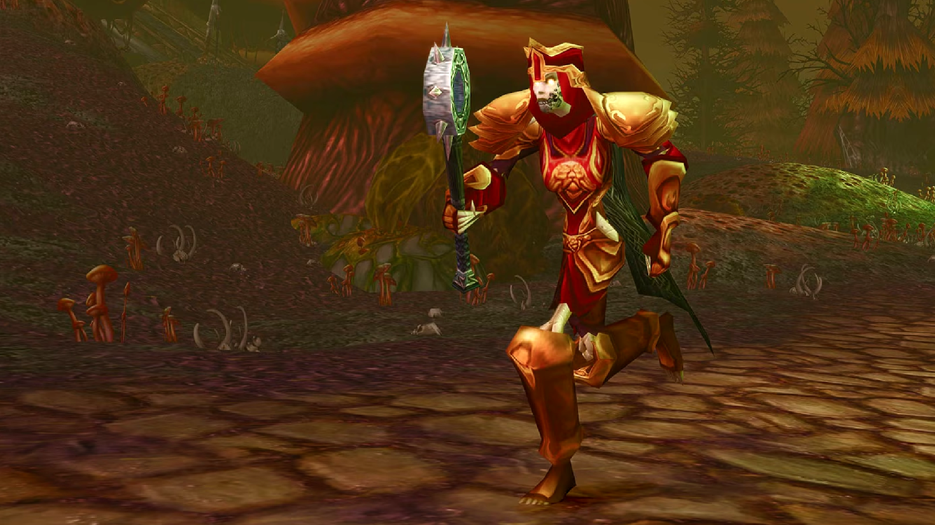 An undead paladin in World of Warcraft: Forever, running through the plaugelands. 