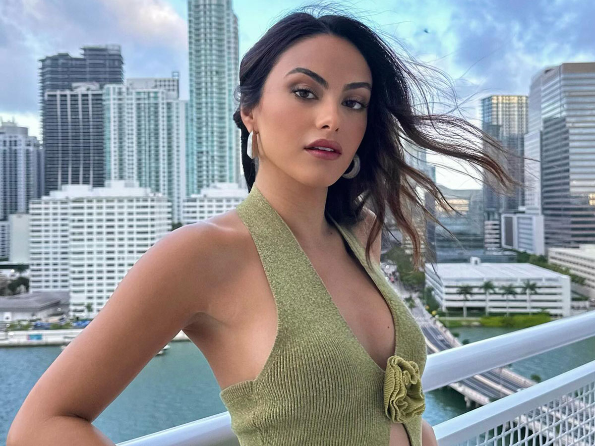 camila mendes green top with jeans