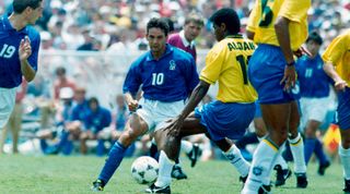 Roberto Baggio of Italy in action during the 1994 FIFA World Cup final against Brazil.