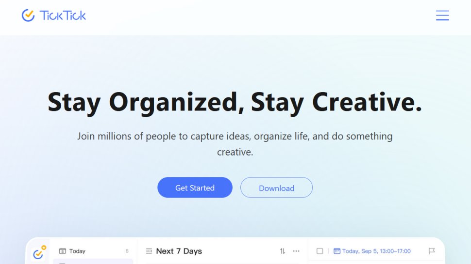 TickTick website screenshot (January 2026).