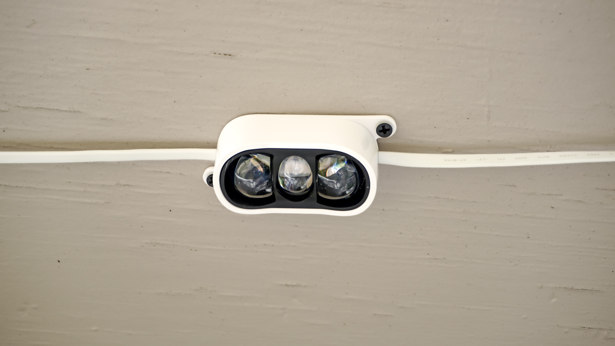 One of Govee&#039;s Prism light fixtures installed on a roof&#039;s soffit
