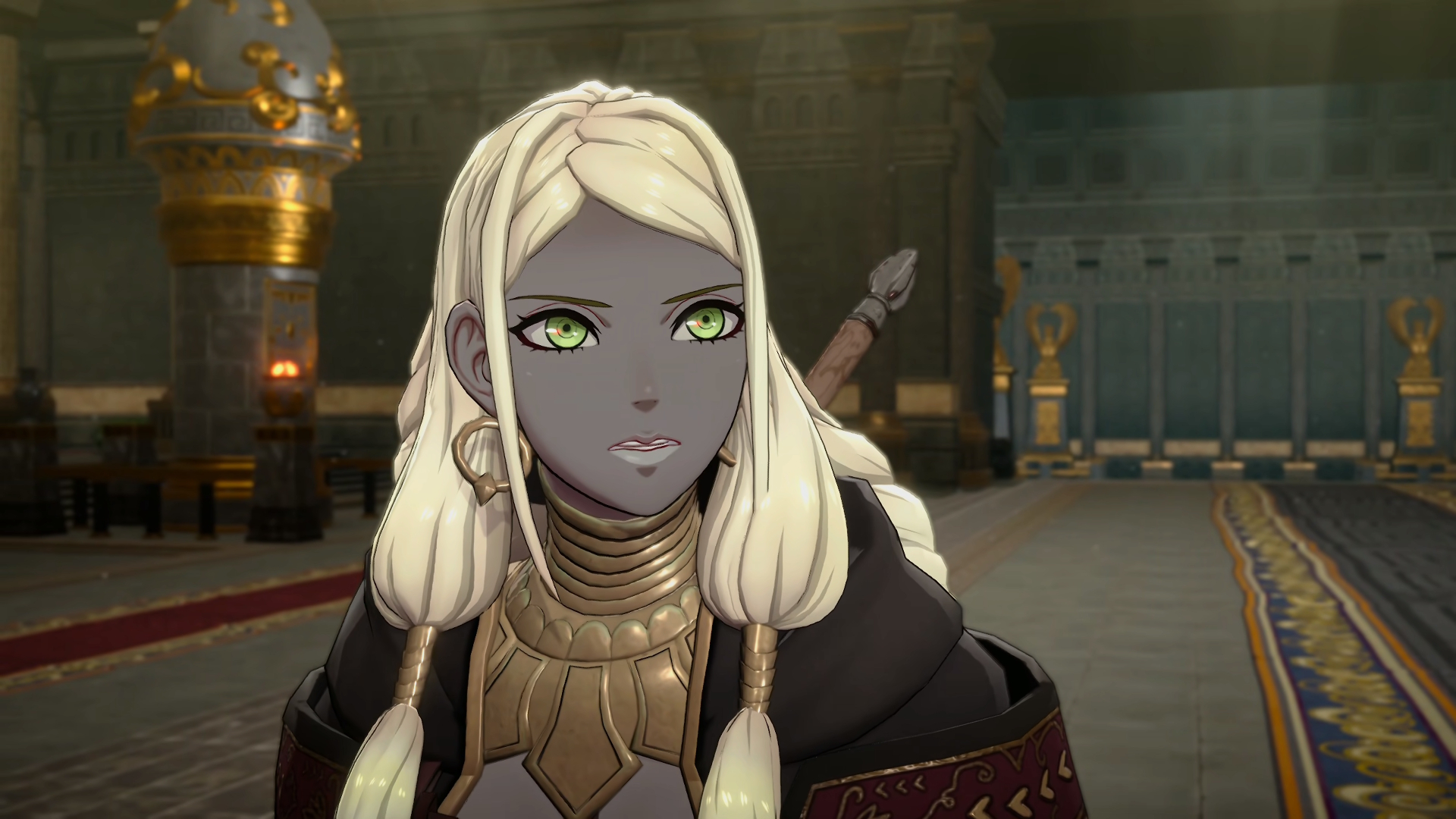 Theodora looks on in Fire Emblem: Fortune's Weave