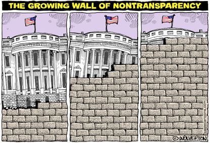 Political cartoon U.S. transparency Trump white house wall