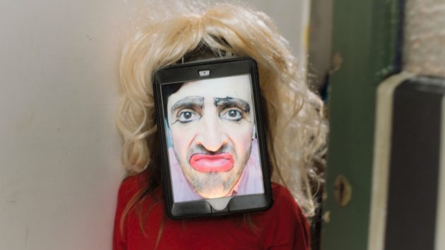 Spencer Jones in blond wig