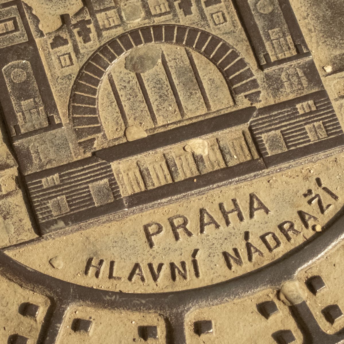Close up of a Prague man hole cover