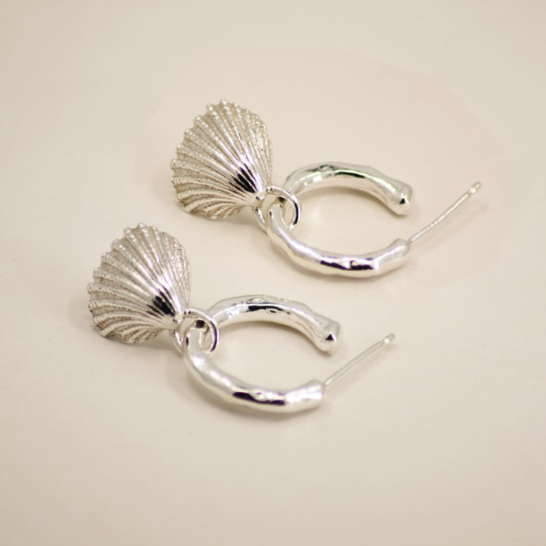 ethical jewellery brands: silver shell detail hoop earrings