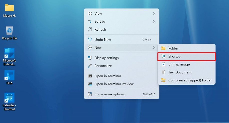 Create shortcut option