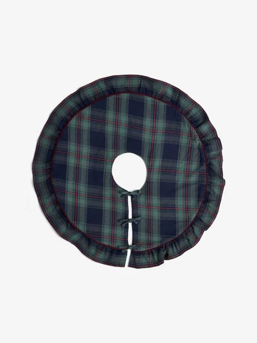 Navy Tartan Check Scalloped Edge Tree Skirt