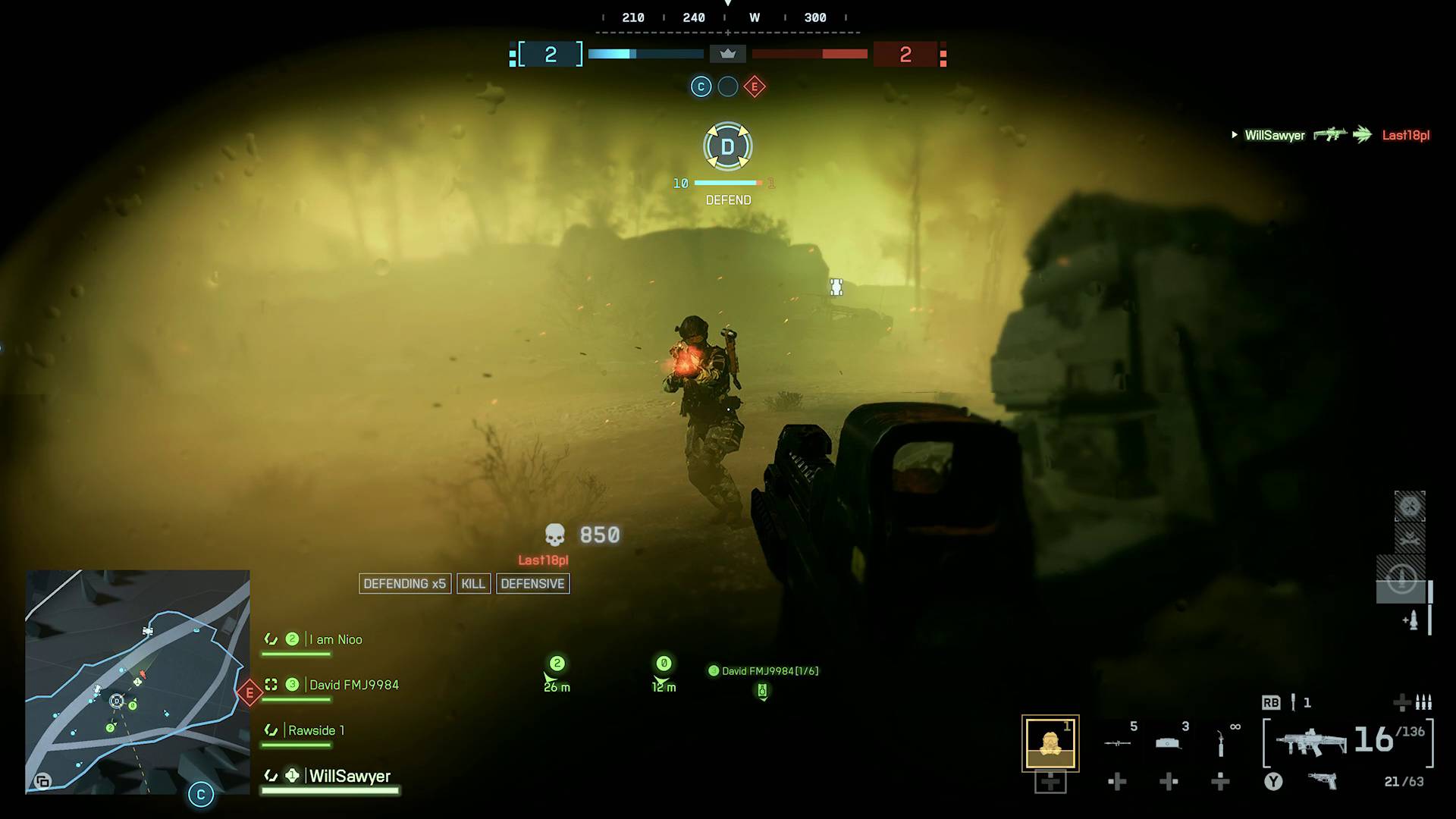 Battlefield 6 Season 2 enemy soldier firing gun in toxic gas cloud