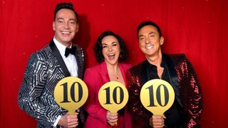 BIRMINGHAM, ENGLAND - JANUARY 16: Craig Revel Horwood, Shirley Ballas and Bruno Tonioli during the opening night of the Strictly Come Dancing Arena Tour 2020 at Arena Birmingham on January 16, 2020 in Birmingham, England. (Photo by Dave J Hogan/Getty Images)
