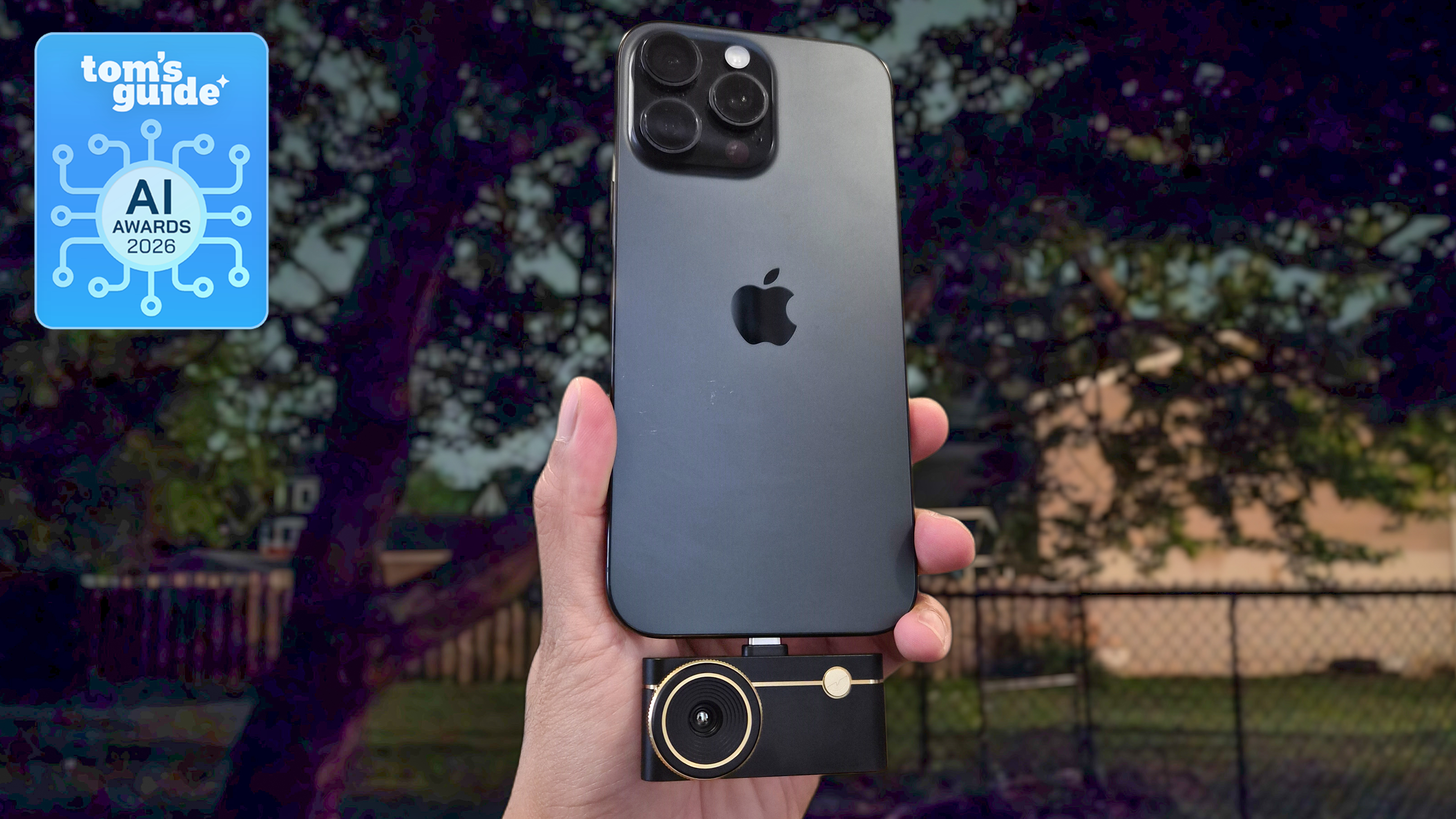 An iPhone with the Thermal Master P3 thermal camera attached with a Tom's Guide AI Awards 2026 badge