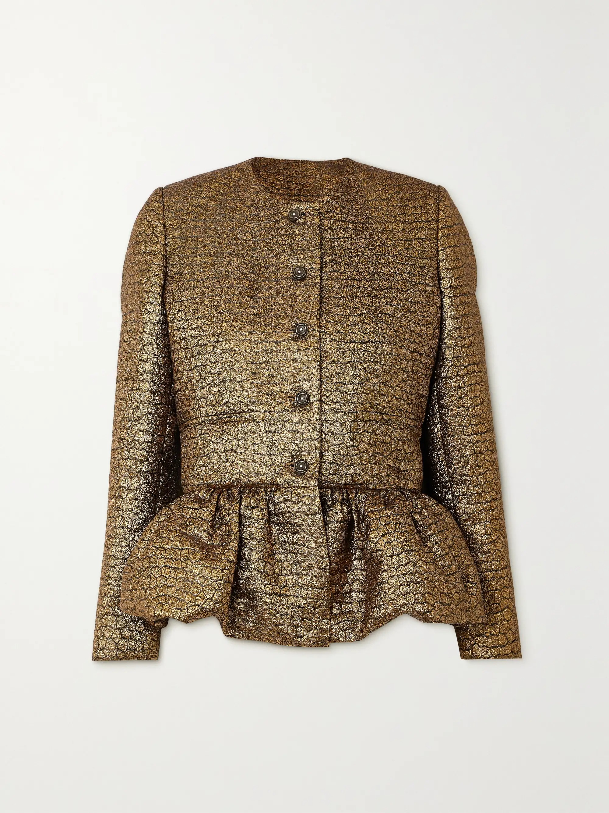 LIBEROWE, Crystal-Embellished Metallic Jacquard Peplum Jacket