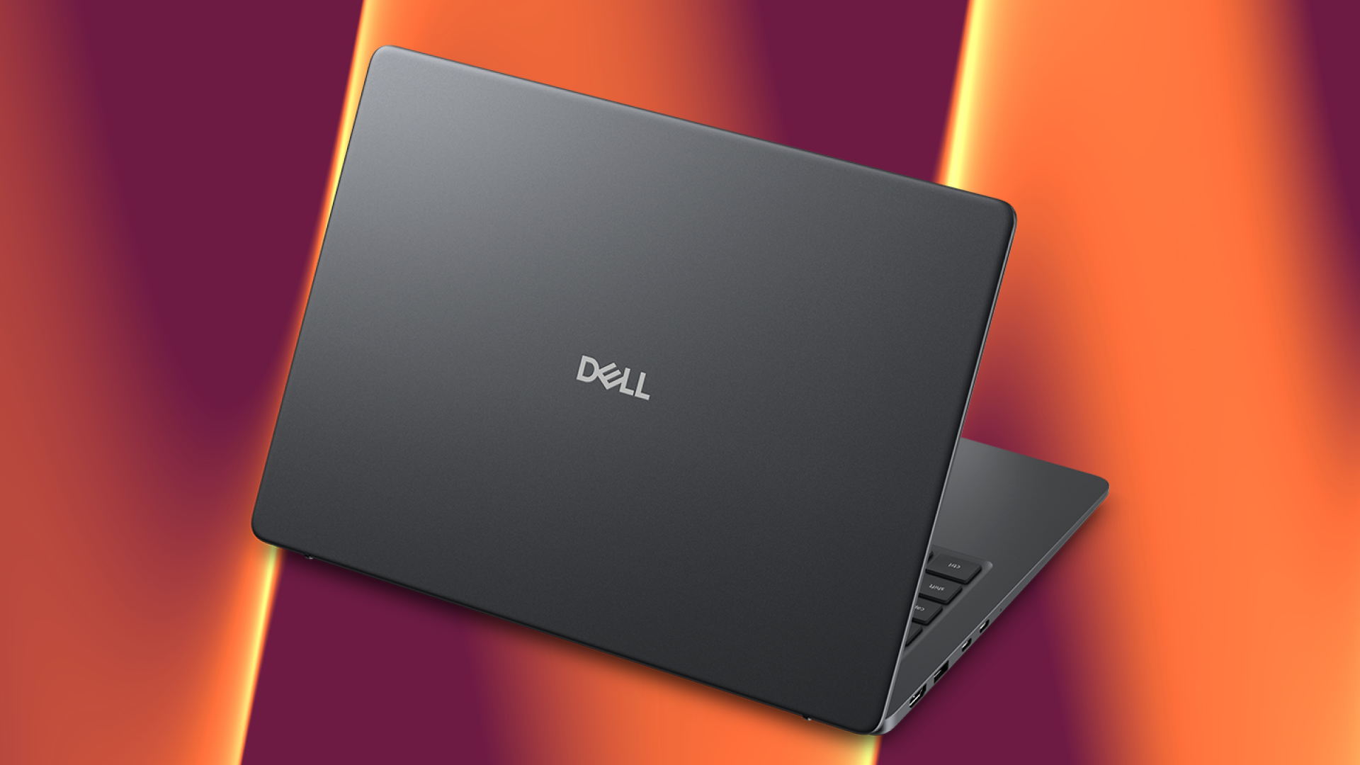 Dell Pro laptop from rear showing logo on lid