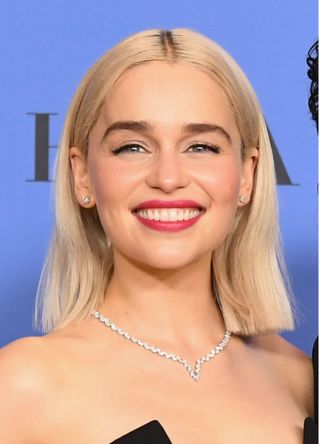 Emilia Clarke poses in the press room during The 75th Annual Golden Globe Awards in 2018