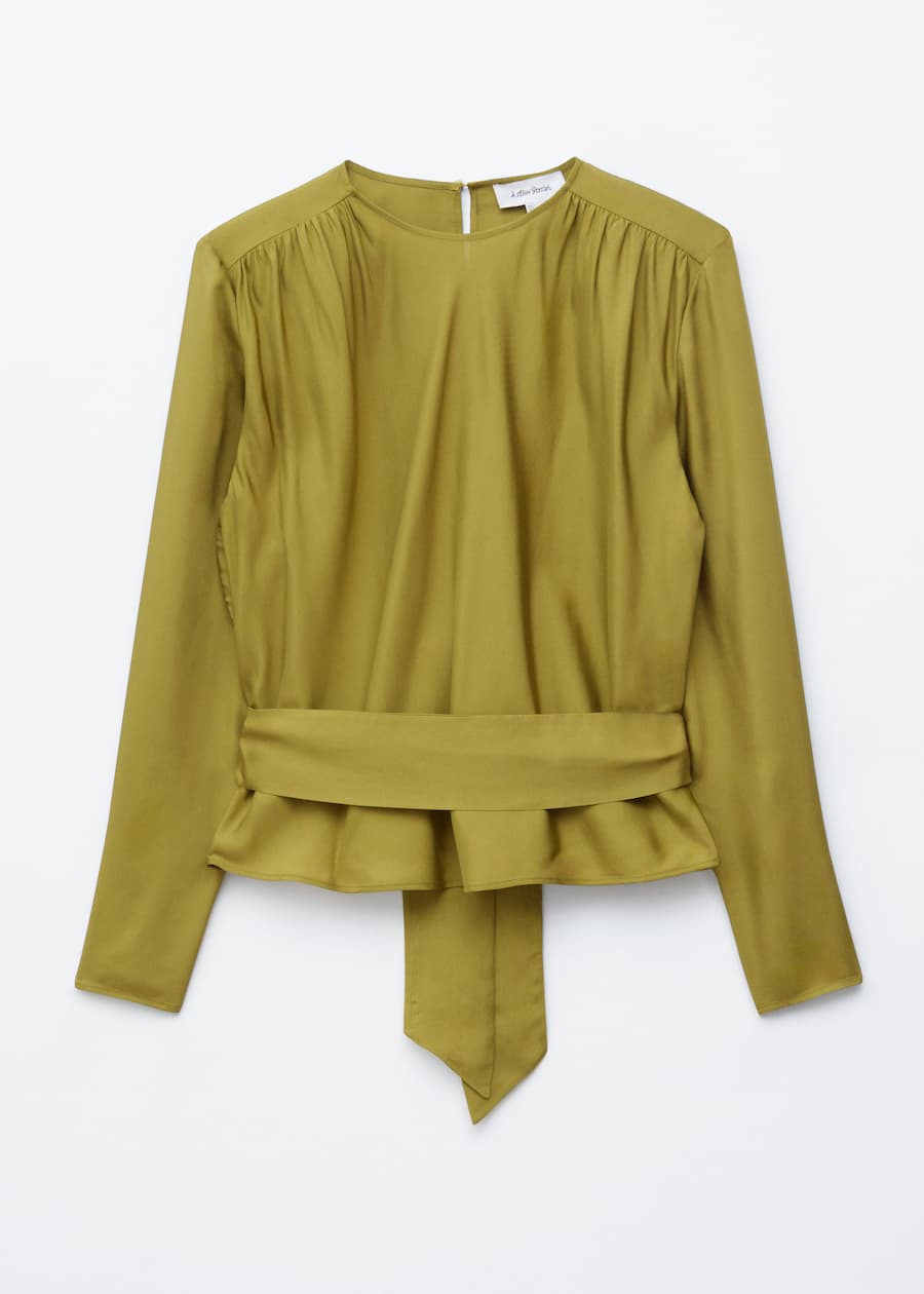 &amp;amp; Other Stories, Gathered Tie-Belt Blouse - White/diagonal Stripes