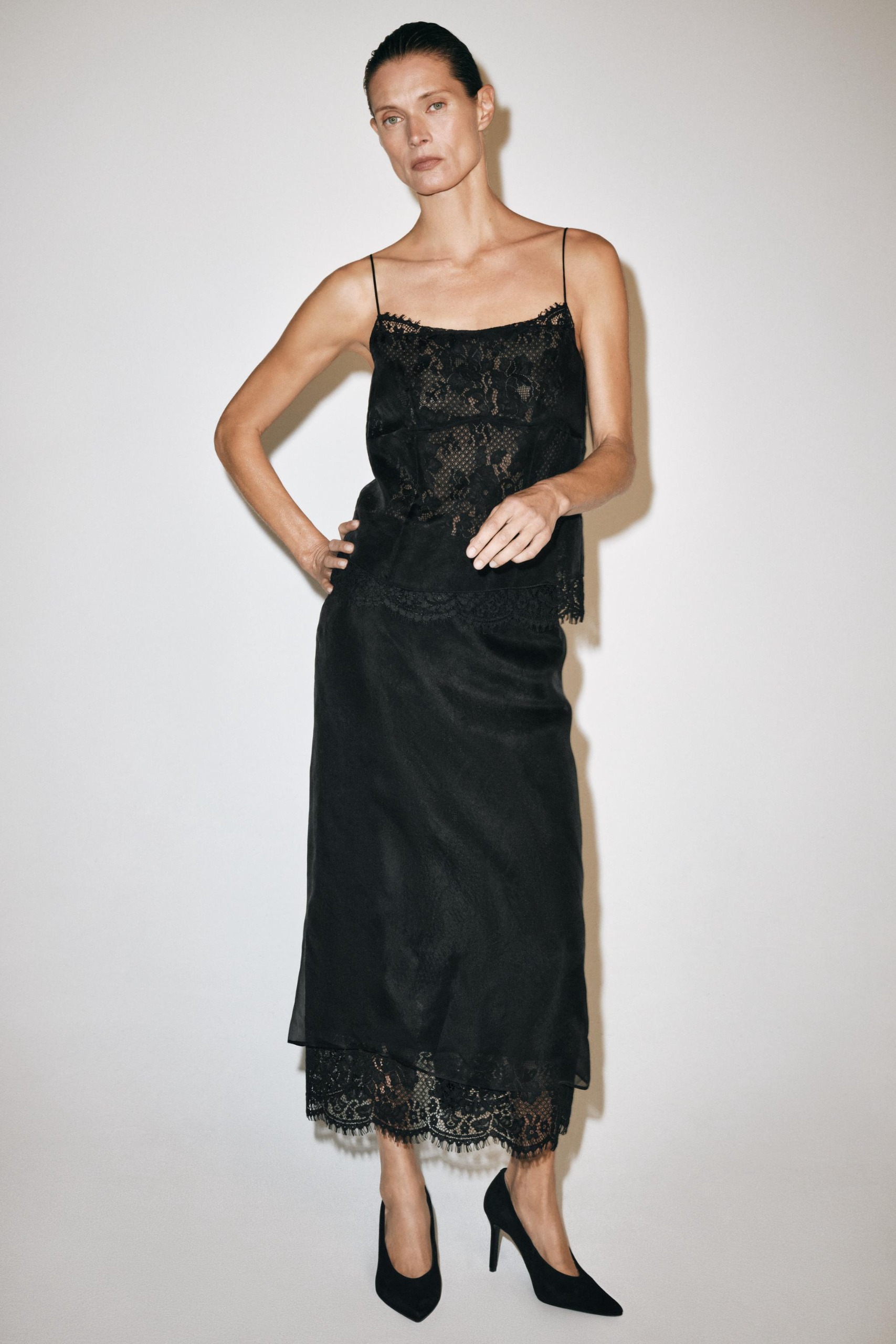 Zw Collection 100% Silk Lace Skirt - Black - Xs