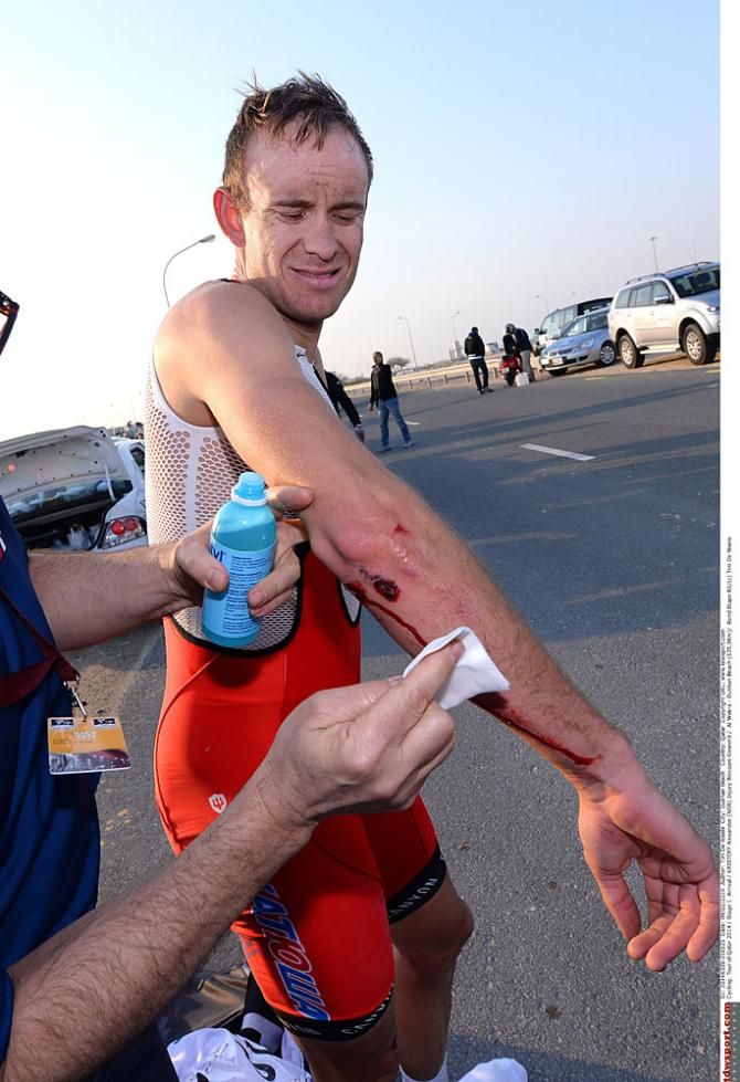 Alexander Kristoff gets his wounds cleaned