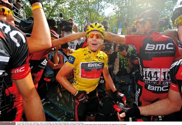 Cadel Evans (BMC) at the final Tour de France stage in Paris