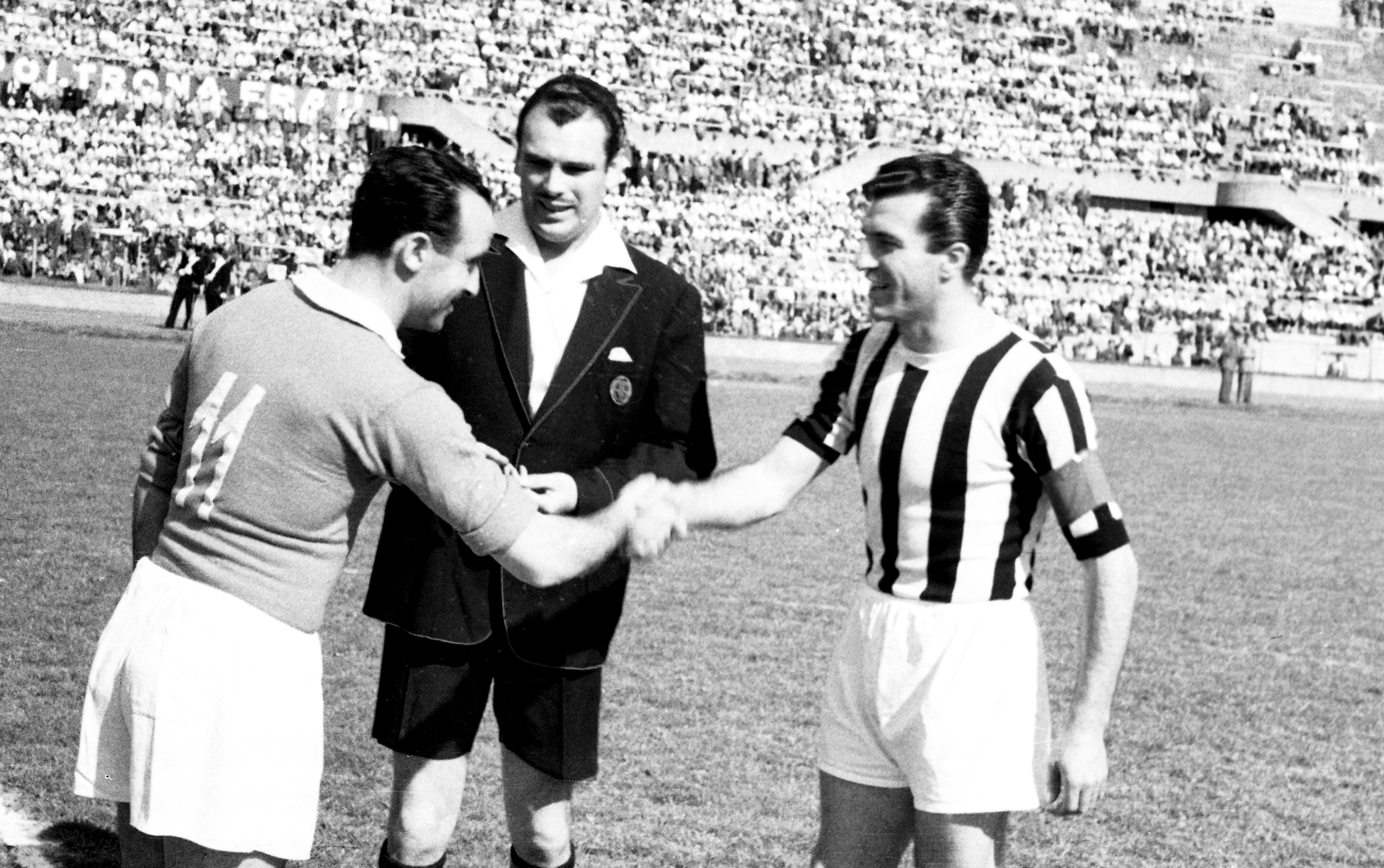 Juventus captain Carlo Parola (right) ahead of a match in 1948.