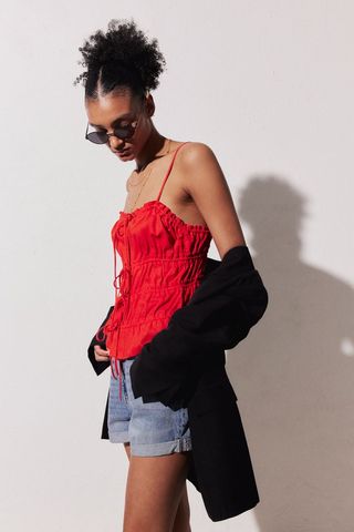 Red Drawstring-Detail Camisole Top