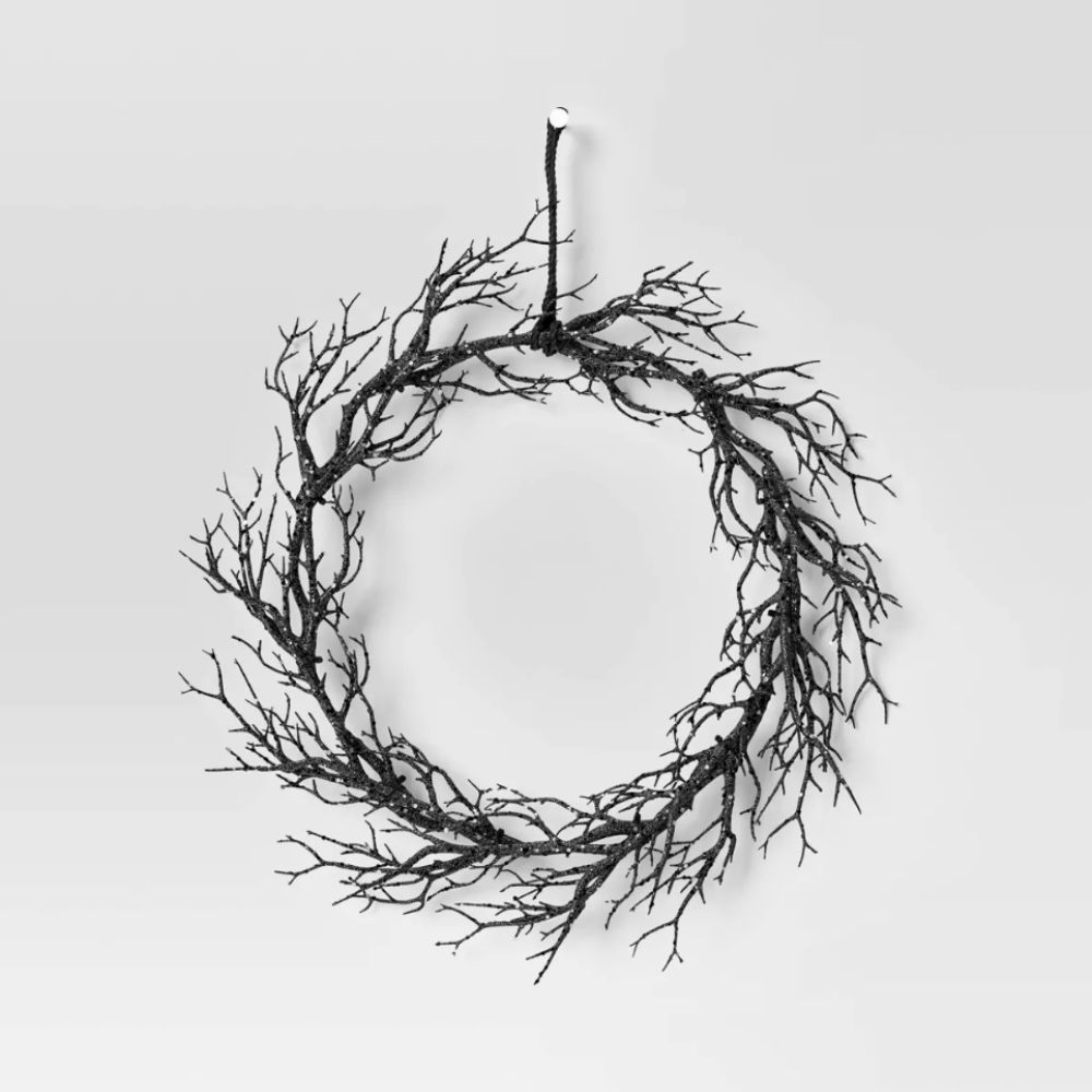 Simple black twig halloween wreath