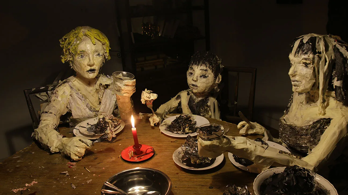 A still from the stop-motion horror movie The Wolf House