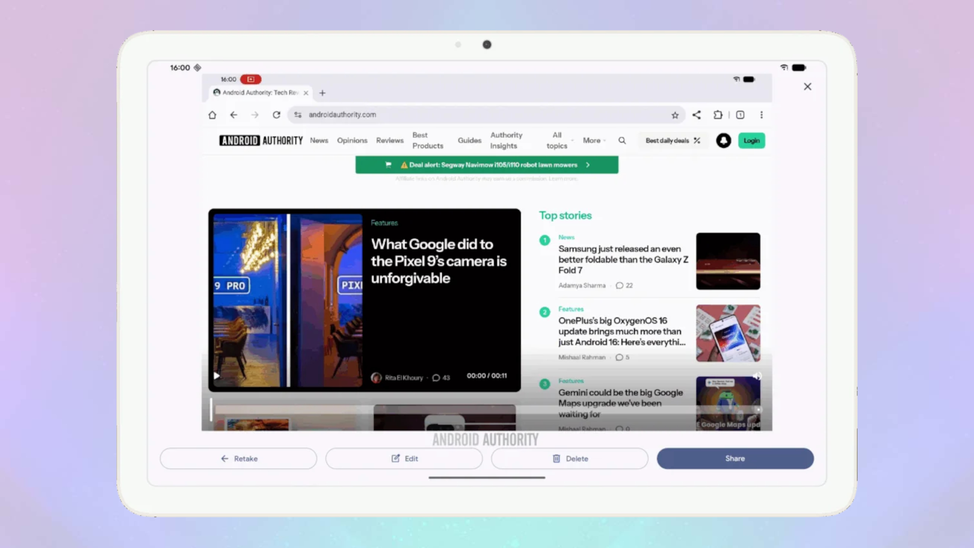 Google screen recorder post options