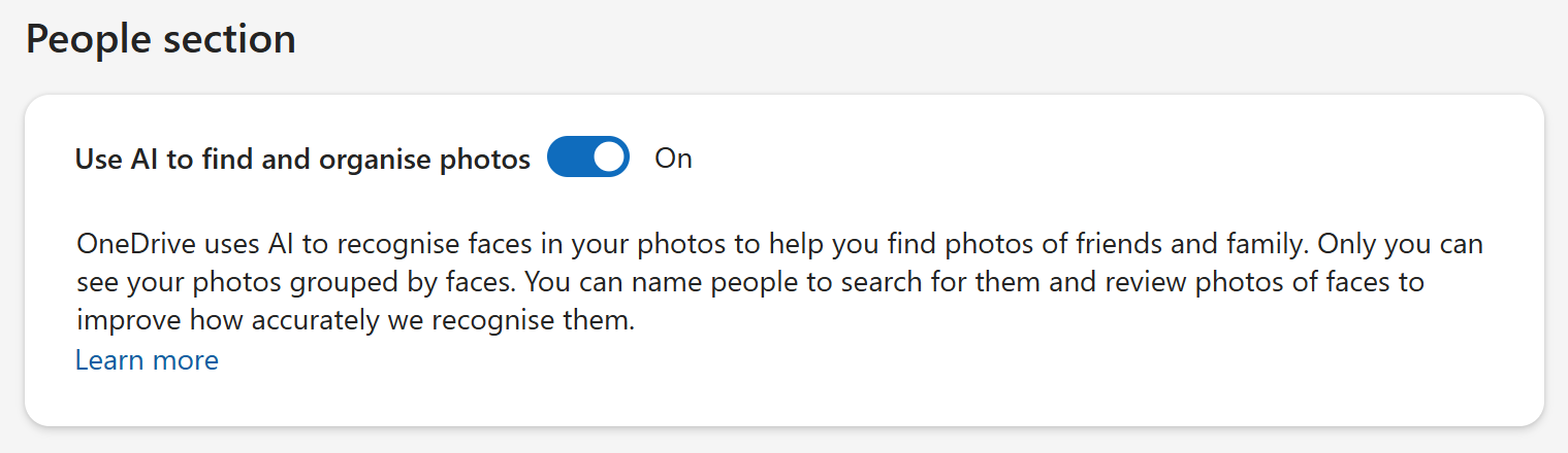 Turn off photo face recognition