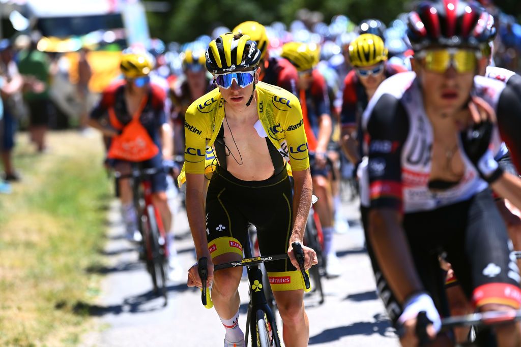 SERRE CHEVALIER FRANCE JULY 13 Tadej Pogacar of Slovenia and UAE Team Emirates Yellow Leader Jersey competes during the 109th Tour de France 2022 Stage 11 a 1517km stage from Albertville to Col de Granon Serre Chevalier 2404m TDF2022 WorldTour on July 13 2022 in Col de GranonSerre Chevalier France Photo by Tim de WaeleGetty Images