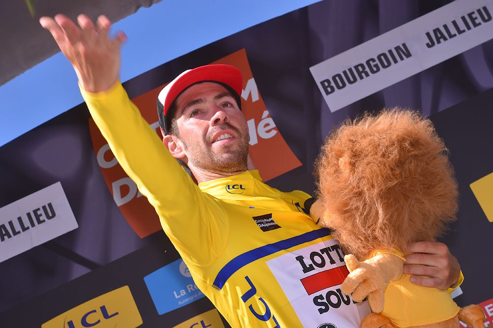Thomas De Gendt on the Dauphine podium after stage 4