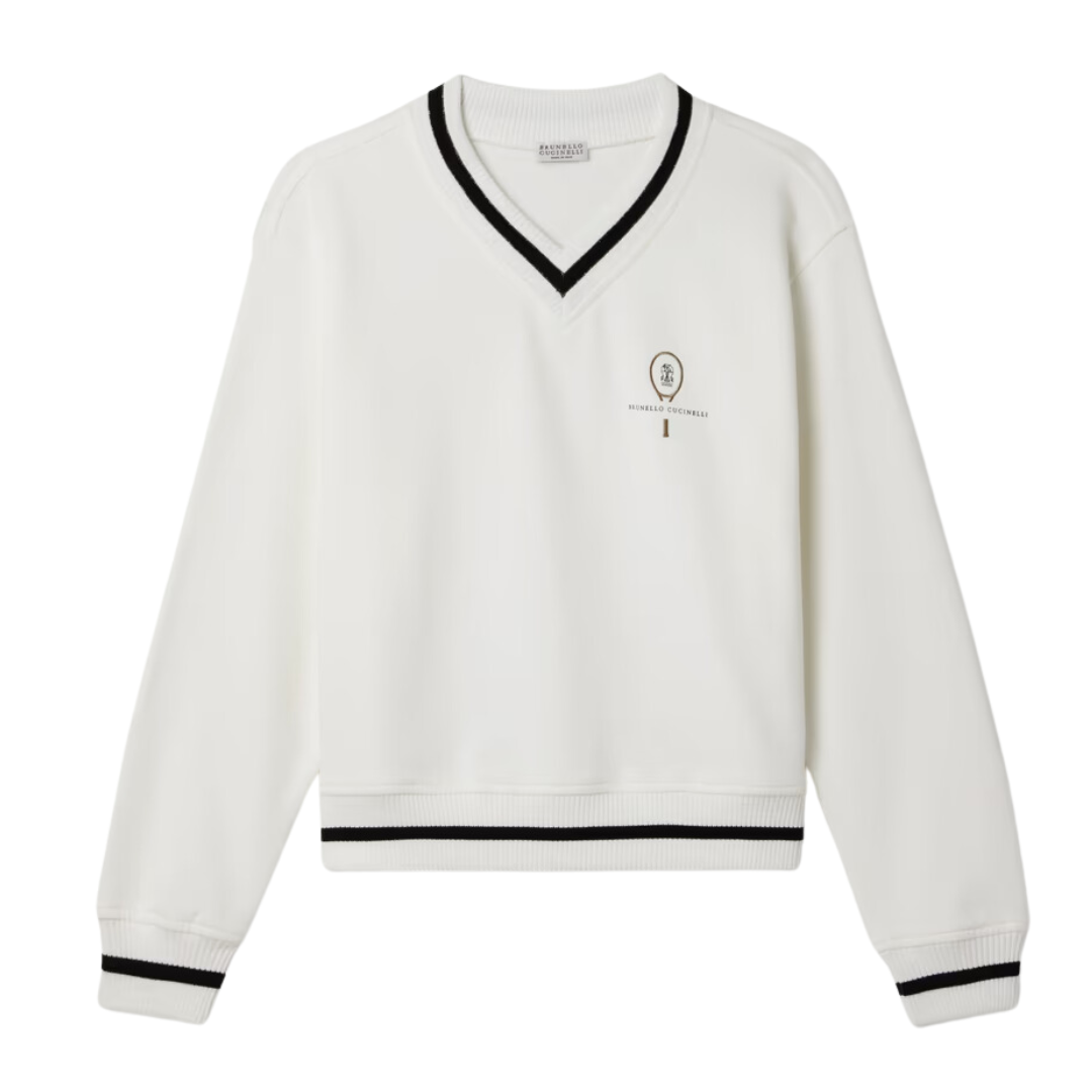 Tennis Bead-Embellished Embroidered Cotton-Jersey Sweater