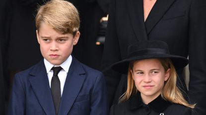 Prince George of Wales and Princess Charlotte of Wales during the State Funeral of Queen Elizabeth II at Westminster Abbey on September 19, 2022 in London, England. Elizabeth Alexandra Mary Windsor was born in Bruton Street, Mayfair, London on 21 April 1926. She married Prince Philip in 1947 and ascended the throne of the United Kingdom and Commonwealth on 6 February 1952 after the death of her Father, King George VI. Queen Elizabeth II died at Balmoral Castle in Scotland on September 8, 2022, and is succeeded by her eldest son, King Charles III. 