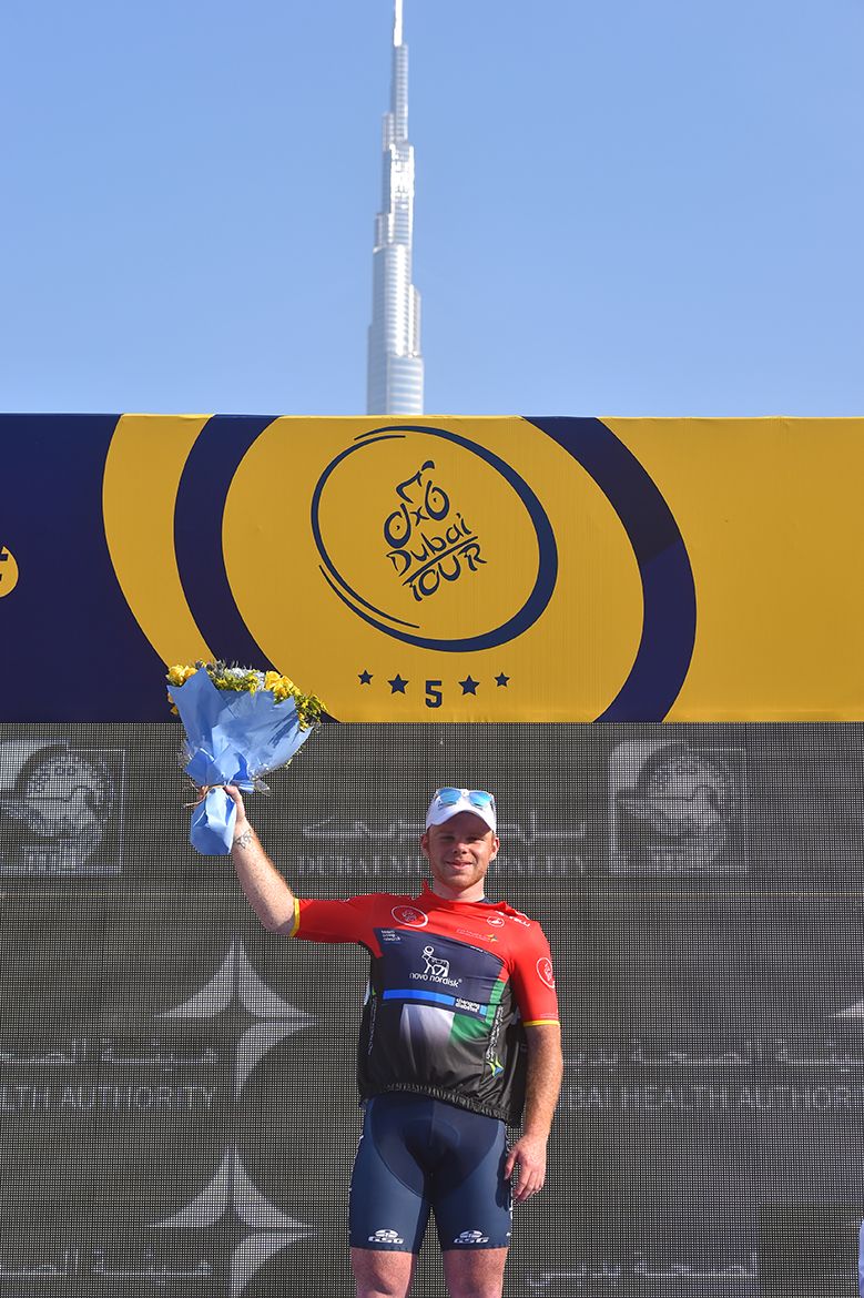 Quentin Valognes (Team Novo Nordisk) in the UAE flag jersey.