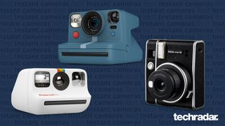 Direktbildskamerorna Polaroid Go, Polaroid Now+ och Fujifilm Instax Mini 40