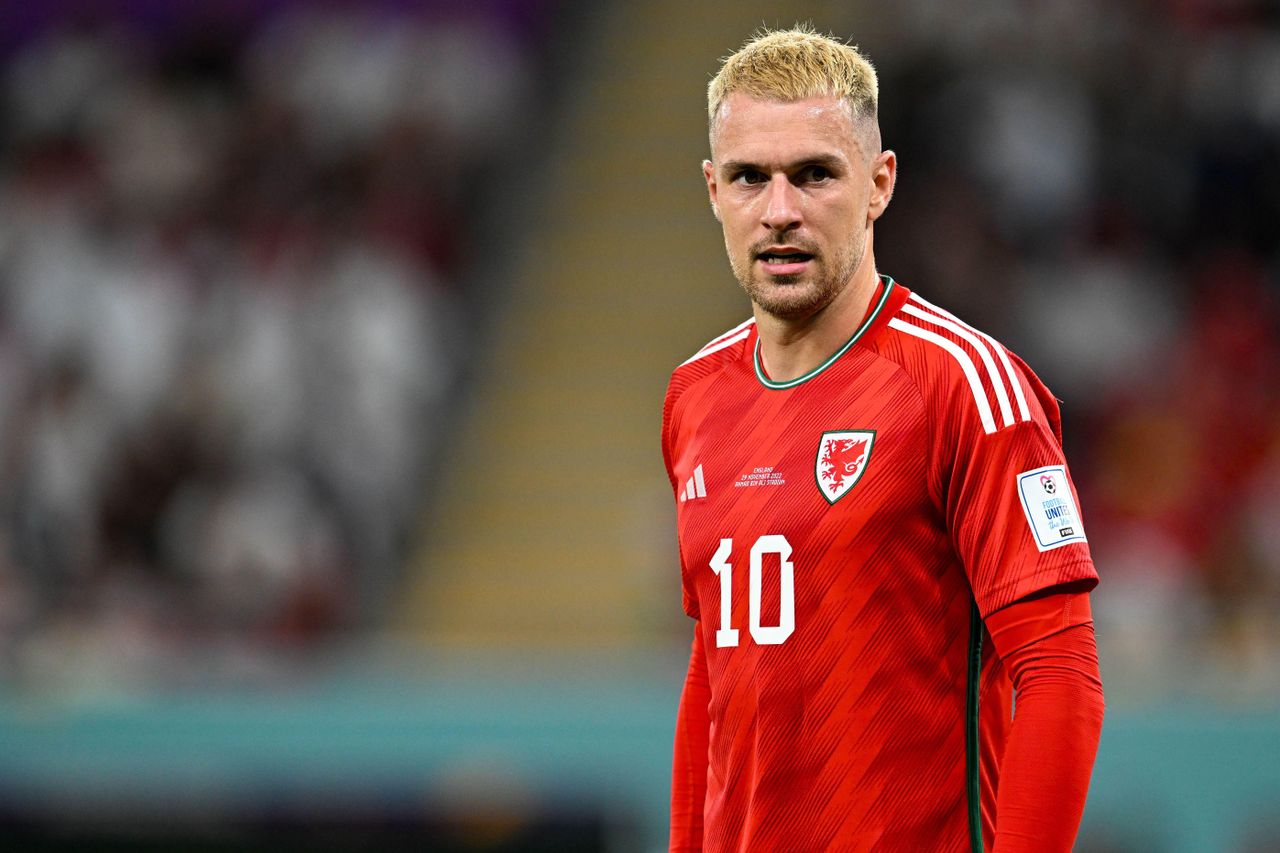 Aaron Ramsey in action for Wales against England at the 2022 World Cup in Qatar