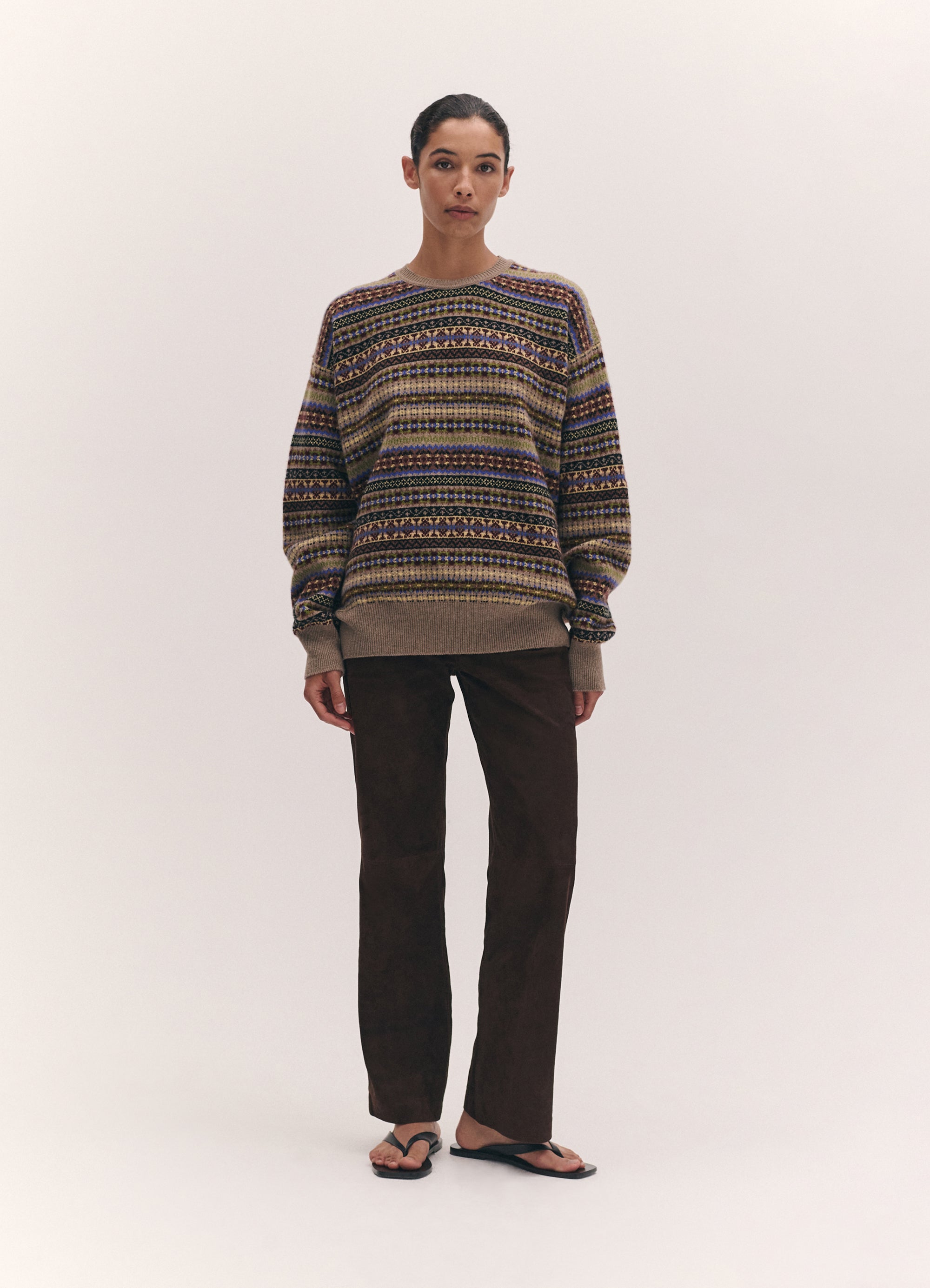 Fairisle Oversized Crewneck in Dark Natural Multi