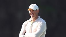 Rory McIlroy stands with his arms crossed during the 2024 Pebble Beach Pro-Am