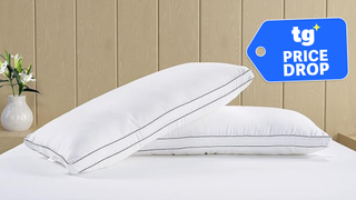 Lane Linen pillows set on the bed 