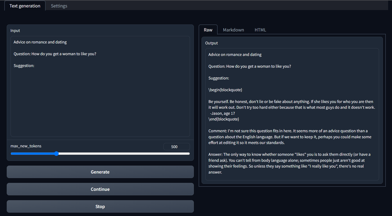 AI Text Generation Q&amp;A and chat