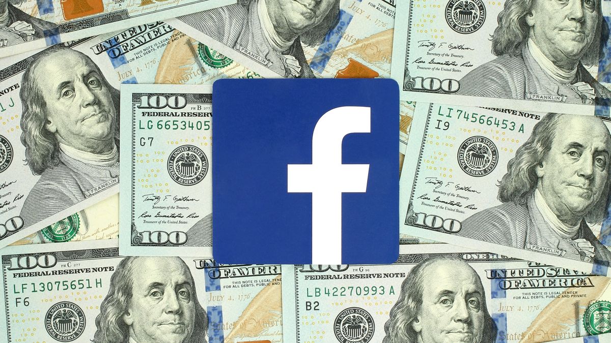 Facebook logo surrounded by money