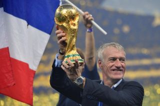 France manager Didier Deschamps holds the World Cup, 2018