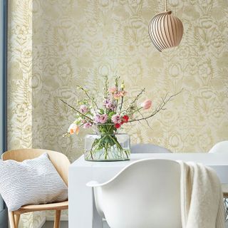 gold metallic wallpaper with floral motif