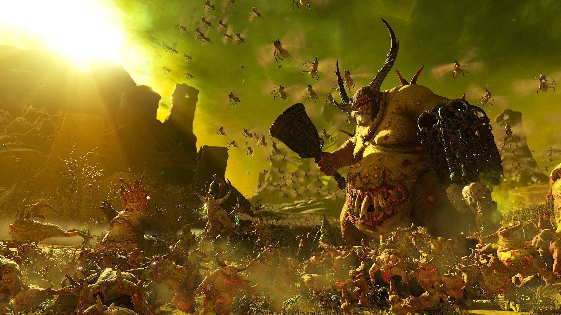 Forces of Nurgle marching in Total War: Warhammer 3, one of the best Warhammer games.