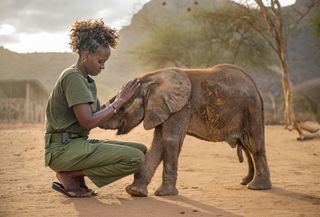 image of a woman embracing an elephant