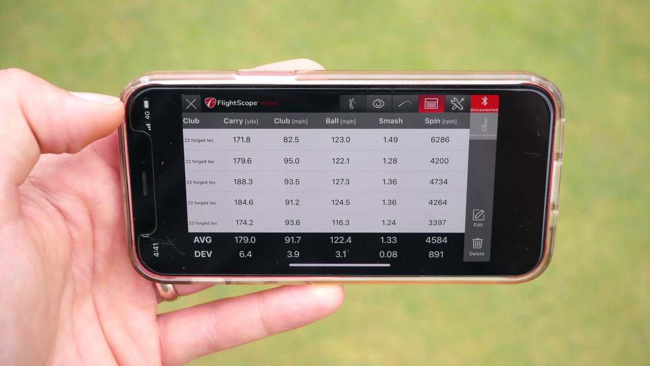 flightscope mevo launch monitor data on phone