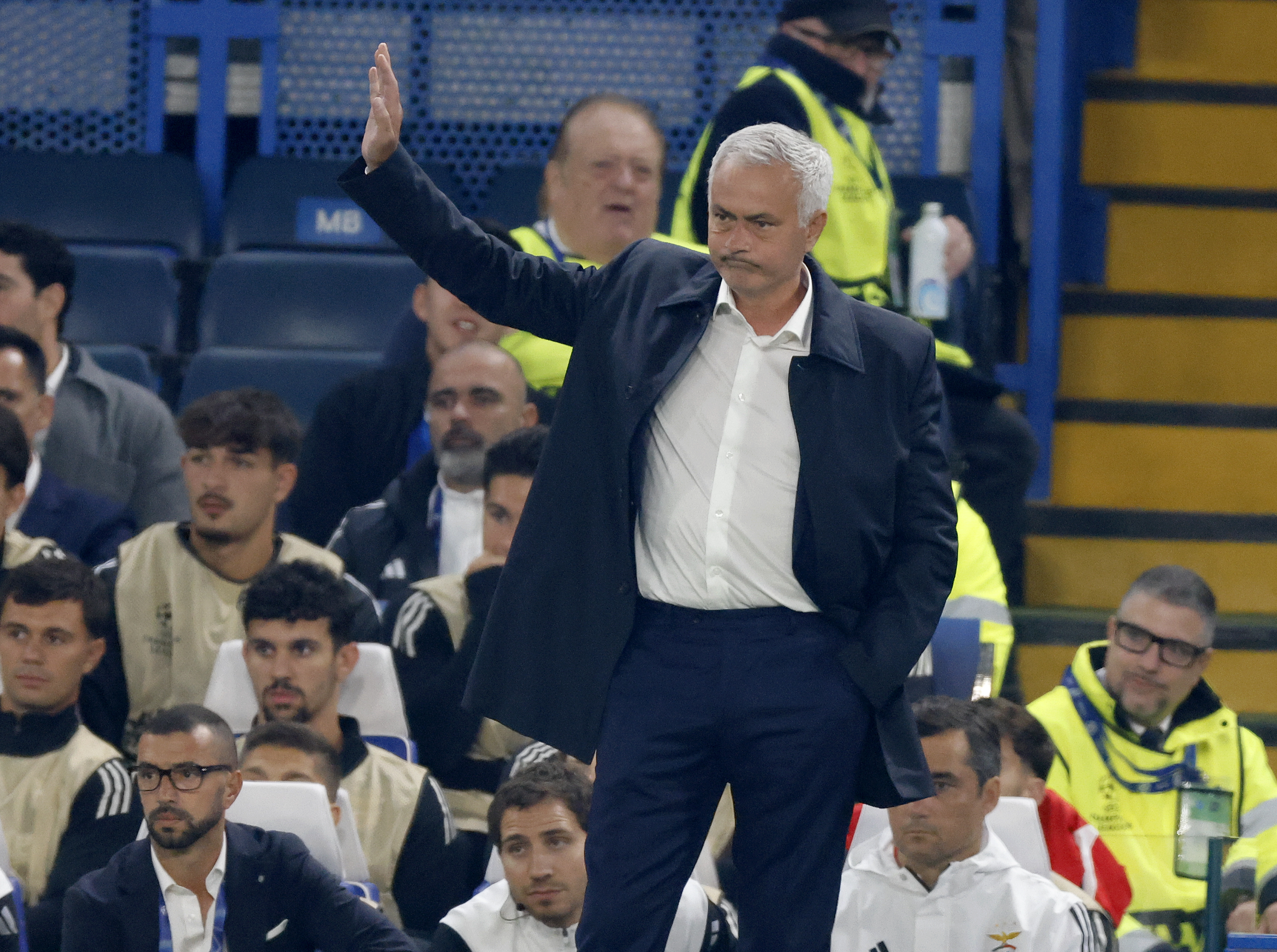 LONDON, ENGLAND - SEPTEMBER 30: Jose Mourinho Head Coach of SL Benfica on the side line during the UEFA Champions League 2025/26 League Phase MD2 match between Chelsea FC and SL Benfica at Stamford Bridge on September 30, 2025 in London, England. (Photo by Nigel French/Sportsphoto/Allstar via Getty Images)